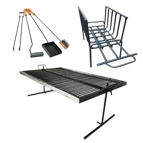 Argentinischer Luxus-Grill + Feuerschale + Feuerwerkzeuge - Eisen Argentinien Grill - BBQ Parrilla Asado Schwimmender Eisengrill mit verstellbaren Beinen Sor pampa grill (101,6 x 61 cm) von Sor pampa grill