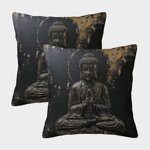 Buddha Statue Kissenbezug 2er Set Polyester Religion Dekokissen Kissenbezüge Outdoor Kissen Sofakissen Für Sofa Schlafzimmer Gartenbett 40x40cm von SorEci