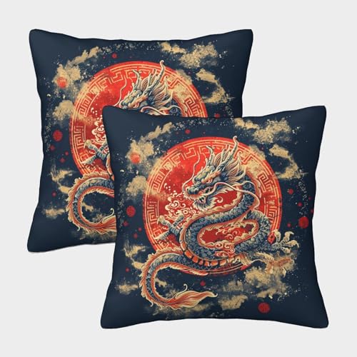 China Drache Kissenbezug 2er Set Tier Kissenbezüge Aesthetic Kissenhülle Quadratisch Sofakissen Couchkissen Outdoor Kissen Wurfkissenbezügen 40x40cm von SorEci