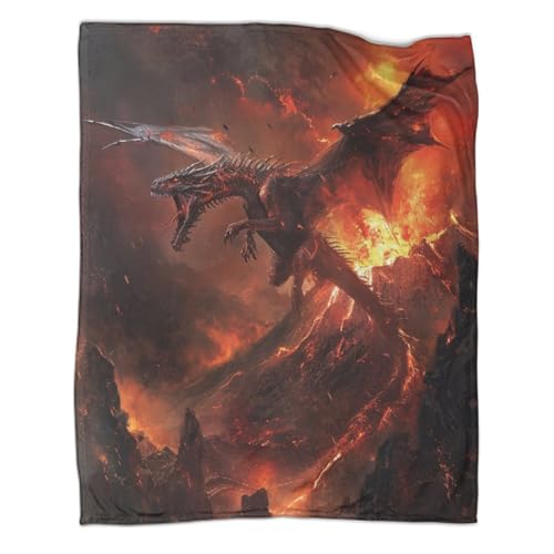 Drache 3D Drucken Flanell Fleecedecke Decke Vulkan Weich Wärme Gemütlich Für Kinder Erwachsene Flanell-Fleece Sofadecke Deckeldecke Reisedecke 70x80inch(180x200cm) von SorEci