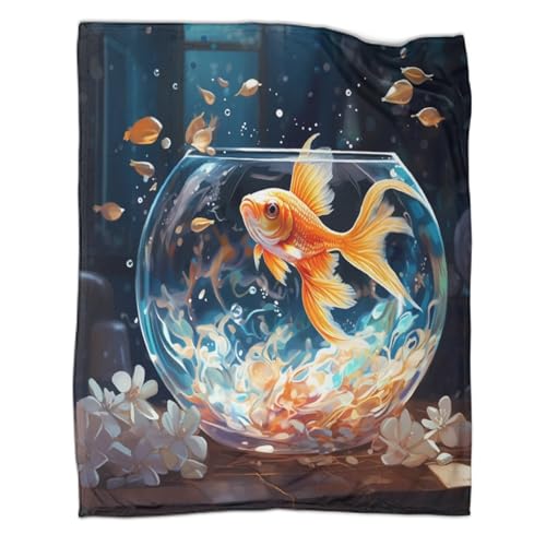 Goldfisch-Aquarium 3D Drucken Decke Weich Wärme Gemütlich Flanell-Fleece Goldfisch-Aquarium Sofadecke Microfaser Kinder Erwachsene Deckeldecke Für Bett & Sofa Reisedecke 60x80inch(150x200cm) von SorEci