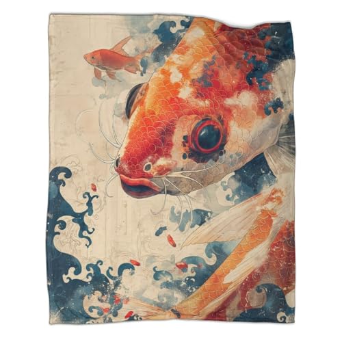 Koi malen Leichte Decke 3D Fisch Kuscheldecke Sofadecke Bettüberwurf Erhältlich Decke Tagesdecke Decke Für Sofa Und Bett Falten-beständig Schmusedecke 80x90inch(200x230cm) von SorEci