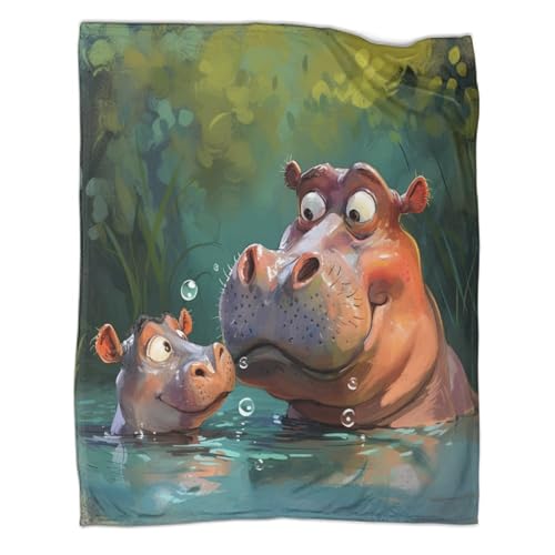Nilpferd 3D Drucken Flanelldecke Kuscheldecke, Super Soft Weiche Wohndecke Niedliche Tiere Warm Decke TV-Decke Microfaser Sofadecke Oder Bettüberwurf Tagesdecke 60x80inch(150x200cm) von SorEci