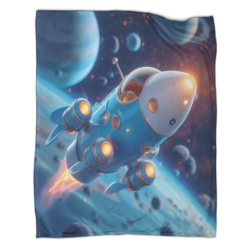 Raumschiff Kuscheldecken Decke Für Schlafzimmer, Sofa, 3D-Digitaldruck Niedlicher Stil Decke, Flanelldecke, Weich Wohndecke, Sofadecke Zweiseitige Decke Für Kinder Erwachsene 60x80inch(150x200cm) von SorEci