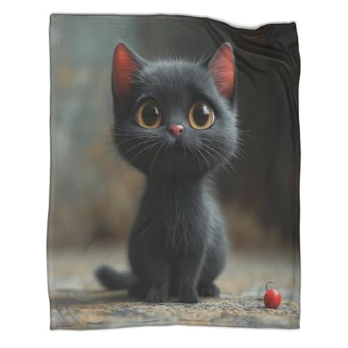 Schwarze Katze Kuscheldecken Weich Decke, Niedliche Haustiere, Flanelldecke, Weich Wohndecke, Mikrofaser Kuscheldecke, Sofadecke Für Kinder Erwachsene Decken 3D-Digitaldruck von SorEci