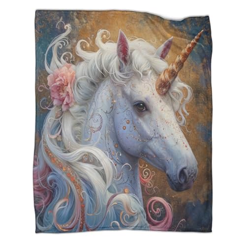 SorEci Bezauberndes Einhorn Decke Kuscheldecke Flanell Kinder Rosa Roses 3D-Digitaldruck Mikrofaser Gedruckte Ultraweiche Fleecedecke,Sofadecke Für Kinder Jugendliche Erwachsene 60x80inch(150x200cm) von SorEci