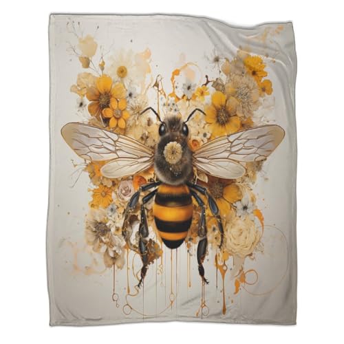 SorEci Biene Decke Kuscheldecke Flanell Kinder Wild Gänseblümchen 3D-Digitaldruck Mikrofaser Gedruckte Ultraweiche Fleecedecke,Sofadecke Für Kinder Jugendliche Erwachsene 60x80inch(150x200cm) von SorEci