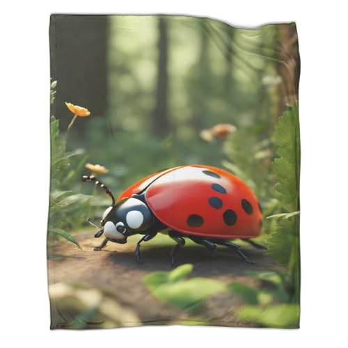 SorEci Cute Marienkäfer Fleece Decke Bedruckte Kuscheldecke Für Kinder Jungen Mädchen Erwachsene Niedliche Insekten 3D Decke Fuzzy Flanell Fleecedecke Für Schlafsofa Couch 60x80inch(150x200cm) von SorEci