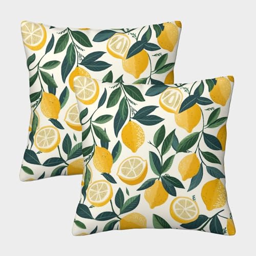 SorEci Gelbe Zitrone 2er Set Kissenbezüge Deko Kissenbezug Obsts Kissenhüllen Für Schlafzimmer Wohnzimmer Polyester Zierkissenbezug Mit Reißverschluß 50x50cm von SorEci