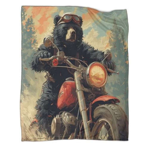SorEci Motorrad 3D Drucken Decke Großer Bär Kuscheldecke Flanell Fleecedecke Für Erwachsene Und Kinder Weich Wohndecke Mit Weichem Anti-Pilling Für Bett & Sofa Reisedecke 60x80inch(150x200cm) von SorEci