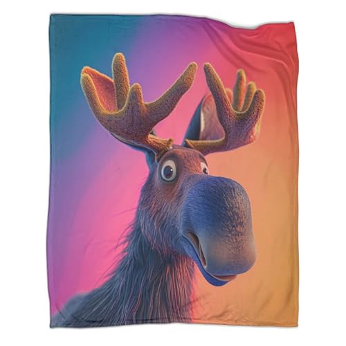 SorEci Niedlicher Elch Decke Kuscheldecke Flanell Kinder Farbverlauf 3D-Digitaldruck Mikrofaser Gedruckte Ultraweiche Fleecedecke,Sofadecke Für Kinder Jugendliche Erwachsene 60x80inch(150x200cm) von SorEci