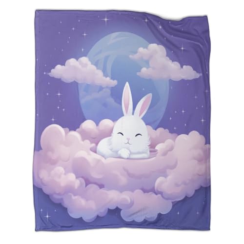 SorEci Niedlicher Hase Fleece Decke Bedruckte Kuscheldecke Für Kinder Jungen Mädchen Erwachsene Lila Cloud 3D Decke Fuzzy Flanell Fleecedecke Für Schlafsofa Couch 50x60inch(127x152cm) von SorEci