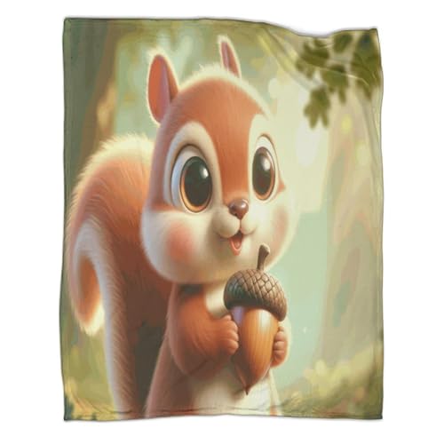 SorEci Niedliches Eichhörnchen 3D Drucken Flanell Fleecedecke Decke CKunstoon-Stil Weich Wärme Gemütlich Für Kinder Erwachsene Flanell-Fleece Sofadecke Deckeldecke Reisedecke 60x80inch(150x200cm) von SorEci