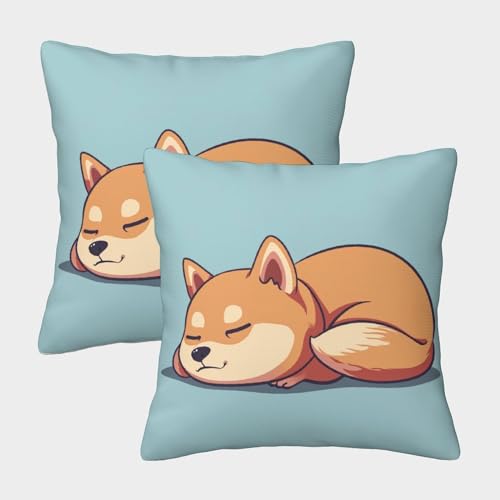 SorEci Shiba Inu 2er Set Kissenbezüge Deko Kissenbezug Cute Dog Kissenhüllen Für Schlafzimmer Wohnzimmer Polyester Zierkissenbezug Mit Reißverschluß 45x45cm von SorEci