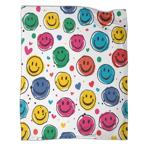 SorEci Smiley-Gesicht Fleece Decke Bedruckte Kuscheldecke Für Kinder Jungen Mädchen Erwachsene Farbeful Art 3D Decke Fuzzy Flanell Fleecedecke Für Schlafsofa Couch 60x80inch(150x200cm) von SorEci