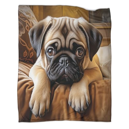 Süßer Mops 3D Drucken Decke Weich Wärme Gemütlich Flanell-Fleece Süßer Mops Sofadecke Microfaser Kinder Erwachsene Deckeldecke Für Bett & Sofa Reisedecke 70x80inch(180x200cm) von SorEci