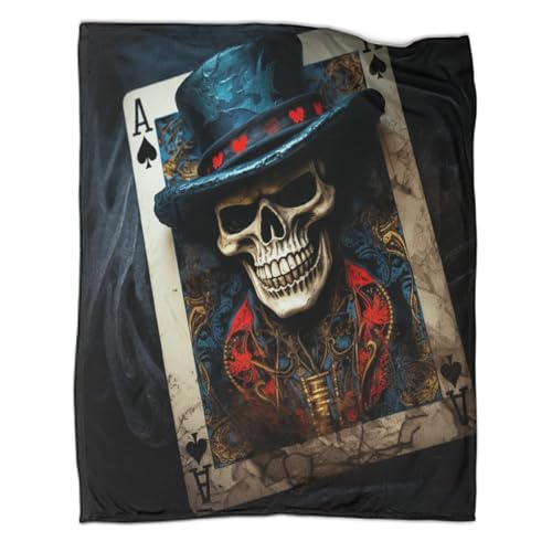 Totenkopf Wearing Hat Druckdecke 3D Wohndecke Für Kinder Erwachsene Totenkopf in Poker Mikrofaser Gedruckte Ultraweiche Fleecedecke Flanell Weich Plüsch Decke Für Bett & Sofa 40x50inch(100x130cm) von SorEci