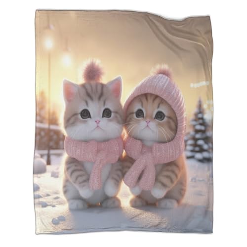 Twin Kätzchens 3D Drucken Flanell Fleecedecke Decke Haustiere in Klamotten Weich Wärme Gemütlich Für Kinder Erwachsene Flanell-Fleece Sofadecke Deckeldecke Reisedecke 60x80inch(150x200cm) von SorEci