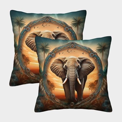 Wilder Elefant Kissenbezug 2er Set Polyester Tier Dekokissen Kissenbezüge Outdoor Kissen Sofakissen Für Sofa Schlafzimmer GKunstenbett 40x40cm von SorEci