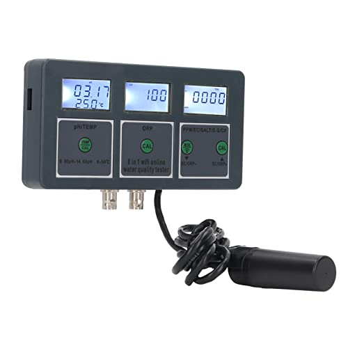 8-in-1-WLAN-Wasserqualitätstester für Aquarien, Hydrokultur, Spa, Labortests | Echtzeit-Multiparameterüberwachung, Drahtlose Online-Fernüberwachung | Datenspeicher (EU-Stecker von Sorandy