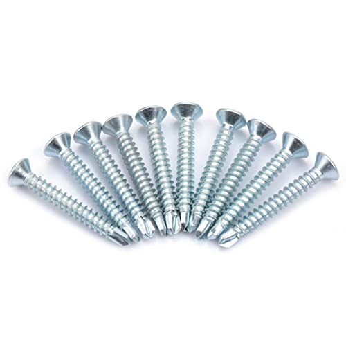 Sorandy 50pcs Selbstbohrschrauben Befestigungselemente, Zinkplattiertem Eisen, Flacher Kopf M4.219 für die Fixierung von Farbstahlfliesen in Stahlstruktur mit Hoher Wartungskraft (M4.2 * 38 (50pcs)) von Sorandy