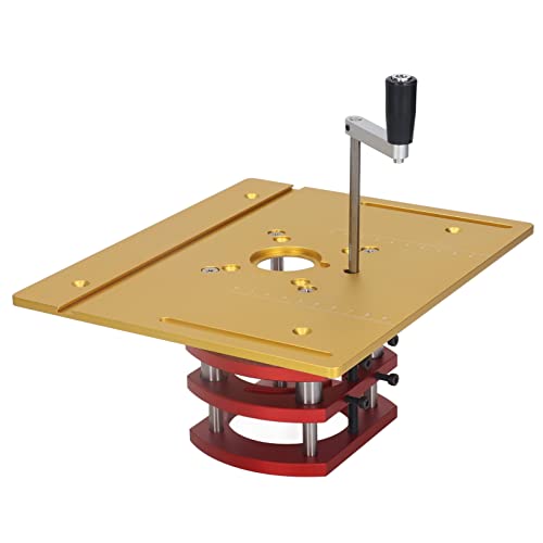 Sorandy Router Lift für Holzbearbeitung, Routertisch -Lift -Werkzeug mit Aluminiumlegierung Basisplatte Kurbel Griff Firma Klemmanleitung Hebssystem Kit für Kleine Trimmmaschinen (GOLD) von Sorandy