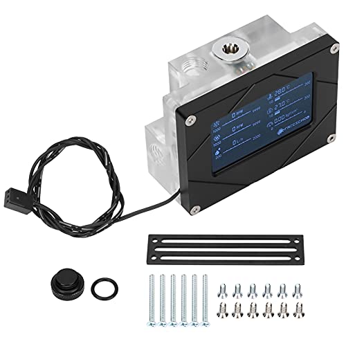 Sorandy Wasserkühlungs-Durchflussmesser, G1/4 Wasserkühlungs-Durchflussmesser-Anzeige mit Digitalem Bildschirm, Durchflussmesser-Anzeige für PC-Wasserkühlsystem Wasserdurchfluss-Temperaturüberwachung von Sorandy