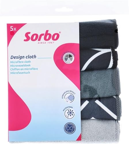 Sorbo Microfasertücher Grey & Black – 5er-Set – 40 x 40 cm – Wiederverwendbar & waschbar – Für streifenfreie & fettfreie Reinigung – Modernes Design – Trocken & feucht verwendbar Sorbo Microfasertücher Grey & Black – 5er-Set – 40 x 40 cm – Wiederverwendbar & waschbar – Für streifenfreie & fettfreie Reinigung – Modernes Design – Trocken & feucht verwendbar von Sorbo
