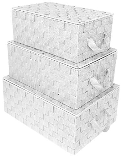 Sorbus Aufbewahrungsbox, gewebter Korb, Mülleimer, Behälter, Tragetasche, würfelförmiger Organizer, Regal-Organizer, integrierte Tragegriffe (gewebter Deckelkörbe – weiß) von Sorbus
