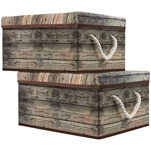 Sorbus Aufbewahrungsbox-Set mit Deckel, Tragegriffen, faltbarer Rahmen, rustikale Holzmaserung, Druckbehälter, ideal für Spielzeug, Erinnerungsstücke, Schlafzimmer, 2er-Pack (Holzbox-Set – Braun) von Sorbus