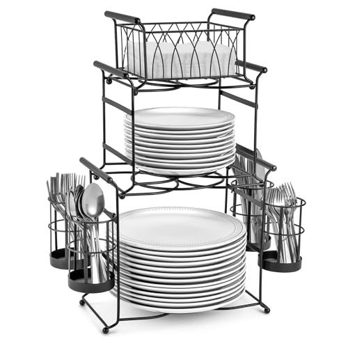 Sorbus Buffet-Caddy – 7-teiliges stapelbares Set mit Teller, Servietten und Besteckhalter, 3-stöckiger abnehmbarer Tisch-Organizer – ideal für Küche, Esszimmer, Unterhaltung, Partys, Thanksgiving von Sorbus