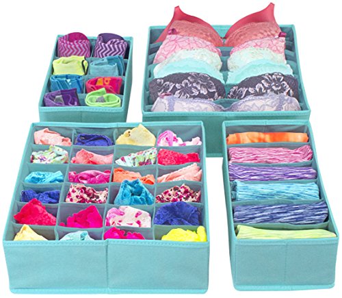 Sorbus Set mit 4 faltbaren Schubladenteilern, Aufbewahrungsboxen, Schrank-Organizer, Unterbett-Organizer (Aqua) von Sorbus