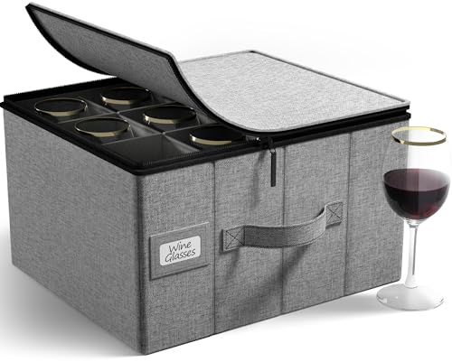 Sorbus Stemware Weinglas-Aufbewahrungsbox, Hartschale, gepolstert, gesteppt, mit Trennwänden, ideal zum Schutz oder Transportieren von Weingläsern, Sektgläsern, Kelchen, Grau von Sorbus