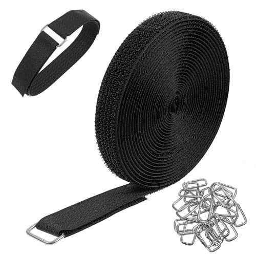 5M Kabelbinder 20mm Kabelbinder mit 25 Metallschnalle, Breit Freie Schnittlänge Wiederverschließbar Selbstklebendes Ersatzklettband für Kabel Organisieren Schnüre Schläuche Schwarz von Sorcristy