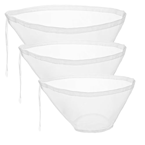 Nussmilchbeutel 3 Stück Filterbeutel Waschbar Nylon Abseihtuch Wiederverwendbar Passiertuch Feinmaschiges mit Kordelzug für Nussmilch Käse Kaffee Fruchtsaft Joghurt Gemüsesaft von Sorcristy