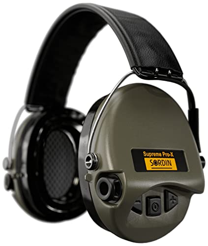 Sordin Supreme Pro-X LED Gehörschutz - aktiver Jagd-Gehörschützer - EN 352 - Gel-Kissen, Leder-Band & grüne Kapsel von Sordin