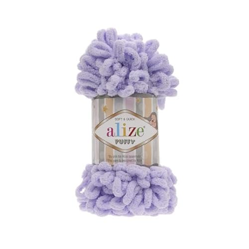 Alize Puffy Baby Big Loop Deckengarn, 100 % Mikropolyester, weiche Wolle, je Knäuel 100 g, 9 m, 146 Lavendel, 5 Knäuel von Sorenta