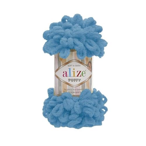 Alize Puffy Baby Big Loop Deckengarn, 100 % Mikropolyester, weiche Wolle, je Knäuel 100 g, 9 m - 16 Sochi Blue, 5 Knäuel / Knäuel von Sorenta