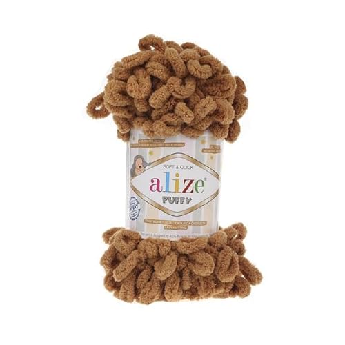 Alize Puffy Baby Big Loop Deckengarn, 100 % Mikropolyester, weiche Wolle, je Knäuel 100 g, 9 m – 179 Kamel, 5 Knäuel von Sorenta