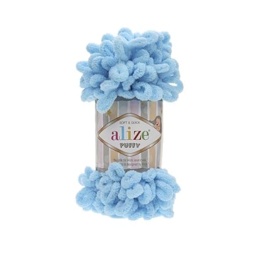 Alize Puffy Baby Big Loop Deckengarn, 100 % Mikropolyester, weiche Wolle, je Knäuel 100 g, 9 m - 287 Türkis, 5 Knäuel von Sorenta