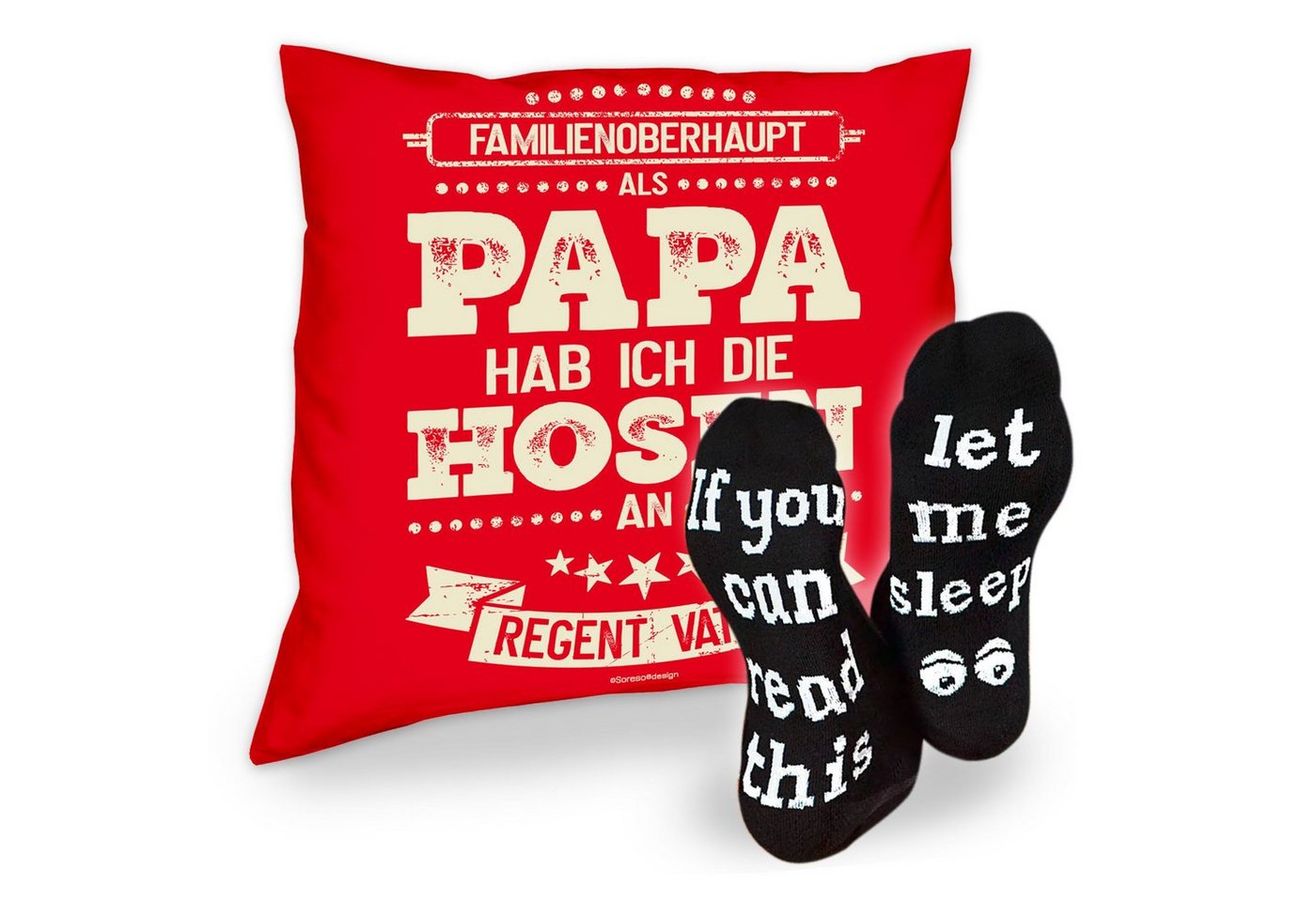 Soreso® Dekokissen Kissen Als Papa hab ich die Hosen an & Sprüche Socken Sleep, Geschenke für Väter Geschenkidee von Soreso®