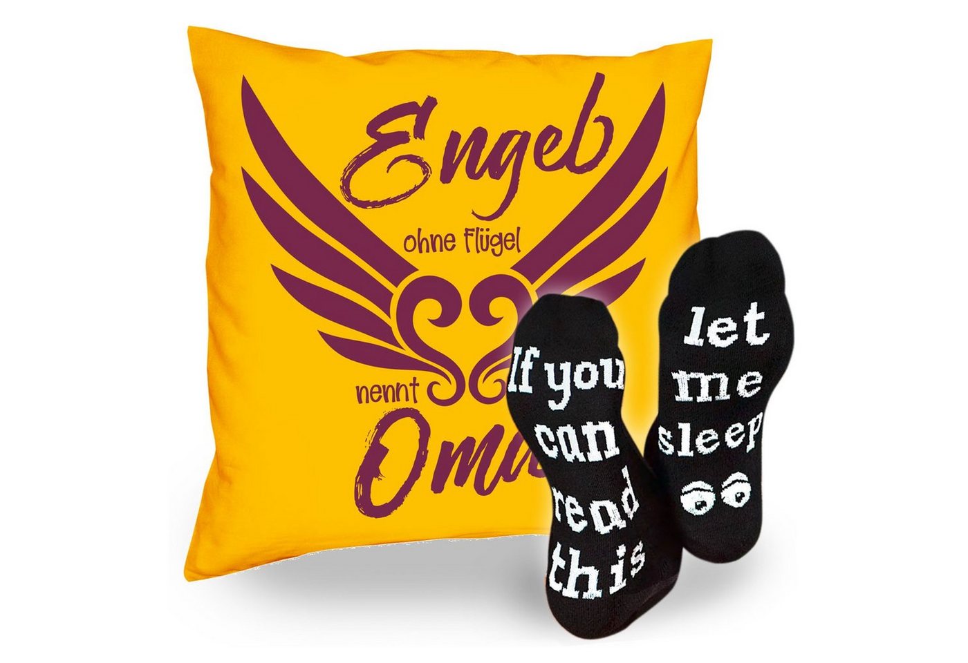 Soreso® Dekokissen Kissen Engel ohne Flügel nennt man Oma & Sprüche Socken Sleep, Geschenk Geburtstagsgeschenk von Soreso®
