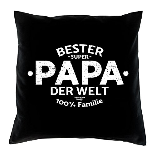 Soreso Design Bester Papa der Welt -:- Kissen + Urkunde -:- Geschenke Set zu Weihnachten Geburtstag Vatertag Farbe: schwarz von Soreso Design