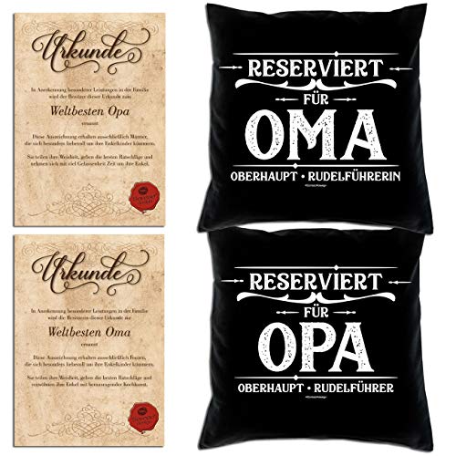 Soreso Design Oma & Opa -:- 2 Kissen inklusive Füllung -:- 2 Urkunden -:- Geschenk Weihnachten Großeltern von Soreso Design