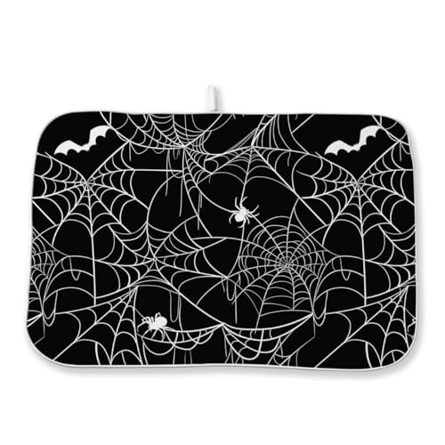 Halloween-Abtropfmatte, 45,7 x 61 cm, Fledermaus-Spinnennetz-Trockenmatte für Küchentheke, saugfähige Spinnen, schwarzes Geschirr, Trockenunterlage für Abtropfgestell, Küche, schnell trocknend Halloween-Abtropfmatte, 45,7 x 61 cm, Fledermaus-Spinnennetz-Trockenmatte für Küchentheke, saugfähige Spinnen, schwarzes Geschirr, Trockenunterlage für Abtropfgestell, Küche, schnell trocknend von Sorktse
