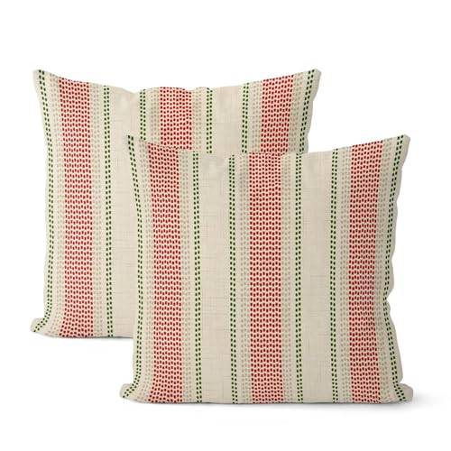 Weihnachts-Kissenbezüge, 45,7 x 45,7 cm, 2 Stück, abstrakt, Boho-Weihnachts-Kissenbezüge, beige, gepunktet, gestreift, dekorativer Outdoor-Kissenbezug, Leinen, Kissenbezüge für Zuhause, Bett, Sofa von Sorktse