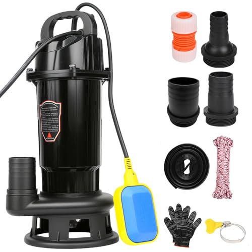 Sorlpv Schmutzwasserpumpe mit integriertem Schwimmerschalter, Abwassertauchpumpe Tauchpumpe 1100W, 10000 L/H, Eintauchtiefe Max 7m, Förderhöhe Max 10 m, Fremdkörper bis 25mm, 5m Kabel, IPX8 Sorlpv Schmutzwasserpumpe mit integriertem Schwimmerschalter, Abwassertauchpumpe Tauchpumpe 1100W, 10000 L/H, Eintauchtiefe Max 7m, Förderhöhe Max 10 m, Fremdkörper bis 25mm, 5m Kabel, IPX8 von Sorlpv