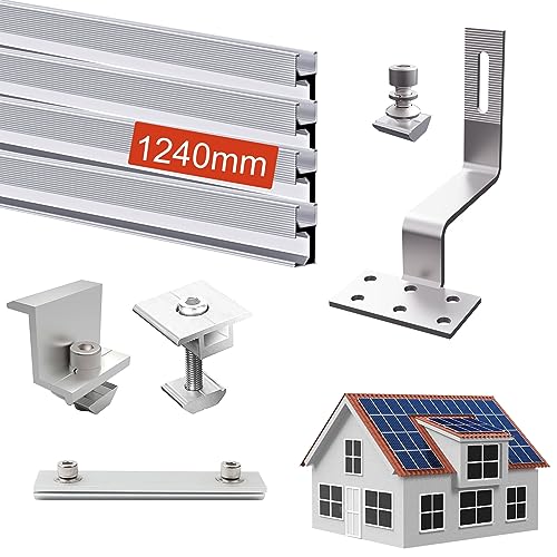 Sorlpv Solarmodul Halterung Balkonkraftwerk Ziegeldach mit 1240mm Montageschiene, Dachhalterungen Solarmodule Befestigung mit Dachhaken aus Edelstahl und Silberne Klemme, für 2 x 30mm PV Module von Sorlpv