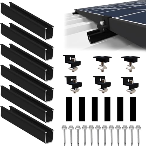 Sorlpv Solarmodul Halterung für 2X Module, PV Halterung Montageset - 12CM Schwarze Schiene + Verstellbare Klemme für 30-35MM Dicke Module, Alu Solarpanel Halterung Flachdach Trapezblech Blechdach Sorlpv Solarmodul Halterung für 2X Module, PV Halterung Montageset - 12CM Schwarze Schiene + Verstellbare Klemme für 30-35MM Dicke Module, Alu Solarpanel Halterung Flachdach Trapezblech Blechdach von Sorlpv