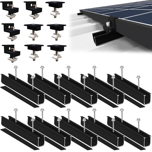 Sorlpv Solarmodul Halterung für 4X Module, PV Halterung Montageset - 12CM Schwarze Schiene + Verstellbare Klemme für 30-35MM Dicke Module, Alu Solarpanel Halterung Flachdach Trapezblech Blechdach Sorlpv Solarmodul Halterung für 4X Module, PV Halterung Montageset - 12CM Schwarze Schiene + Verstellbare Klemme für 30-35MM Dicke Module, Alu Solarpanel Halterung Flachdach Trapezblech Blechdach von Sorlpv